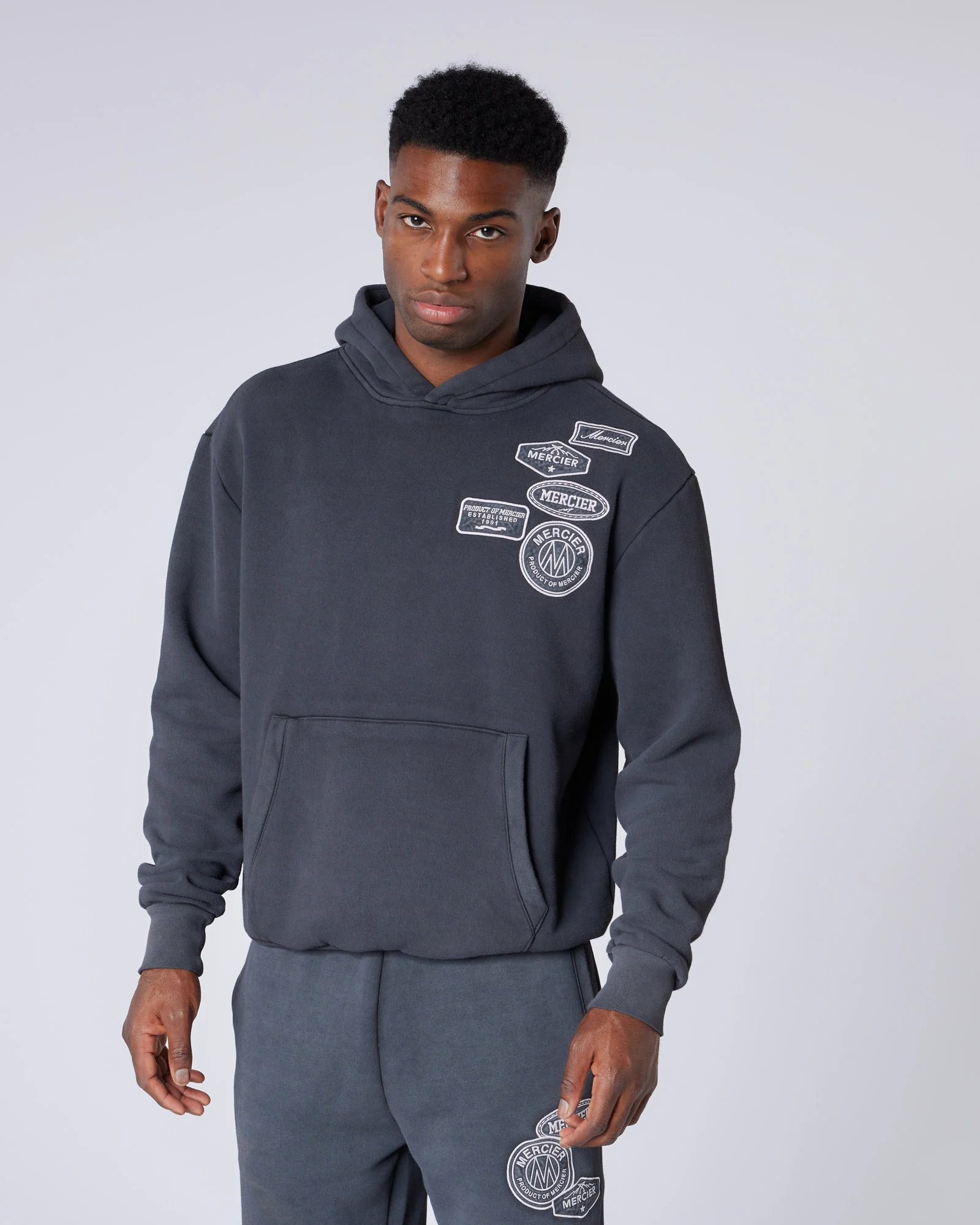 Washed Badge Hoodie Black